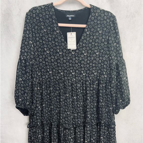 Flag & Anthem Womens V-Neck Ruffle Tears 3/4 Sleeves Floral Midi Dress Size M - Picture 5 of 14